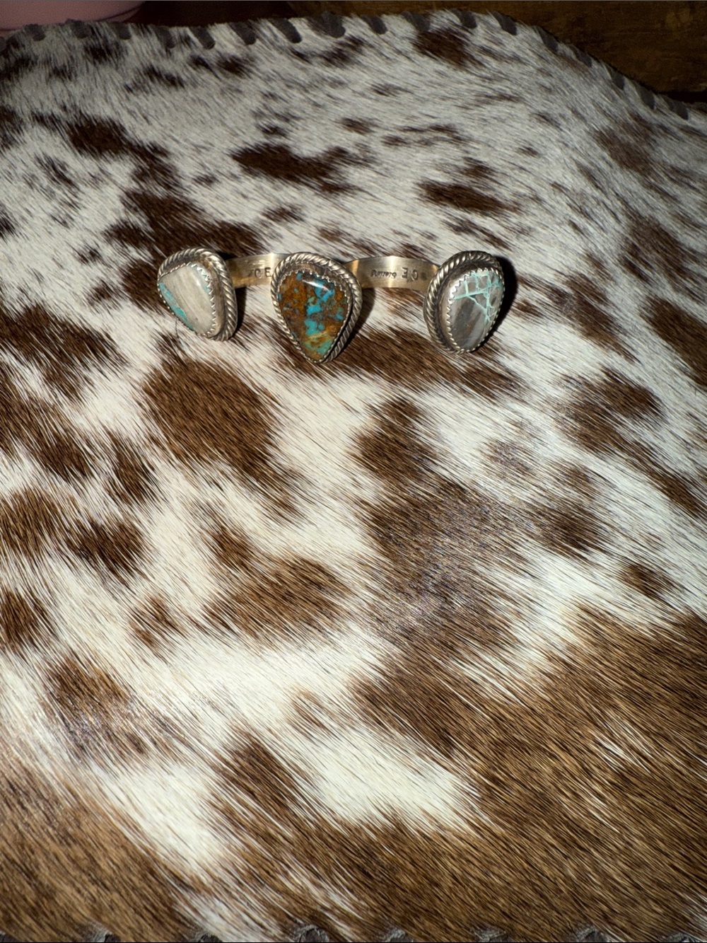 Native American Sterling Silver Turquoise Teardrop Triple Stone “Knuckle” Ring
